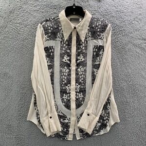 Mint Velvet Shirt Womens Large Button Up Blouse Top Cream White Gray